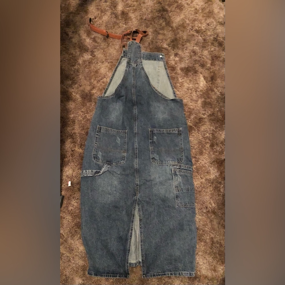 Casual Blue Denim Midi Overall Dress - Picture 6 of 6